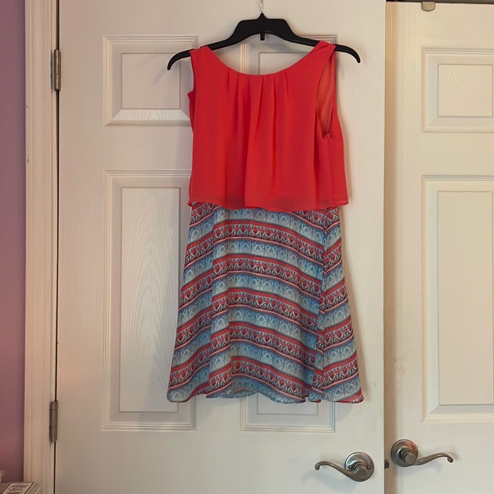 Girls Amy Byer Dress in Coral and Blue